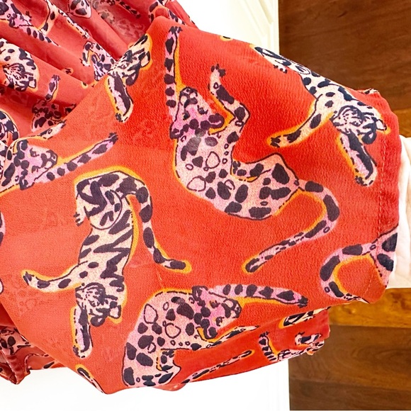 Anthropologie Maeve Darby Women’s Rust Leopard Print Smocked Sleeveless Blouse - Picture 9 of 10